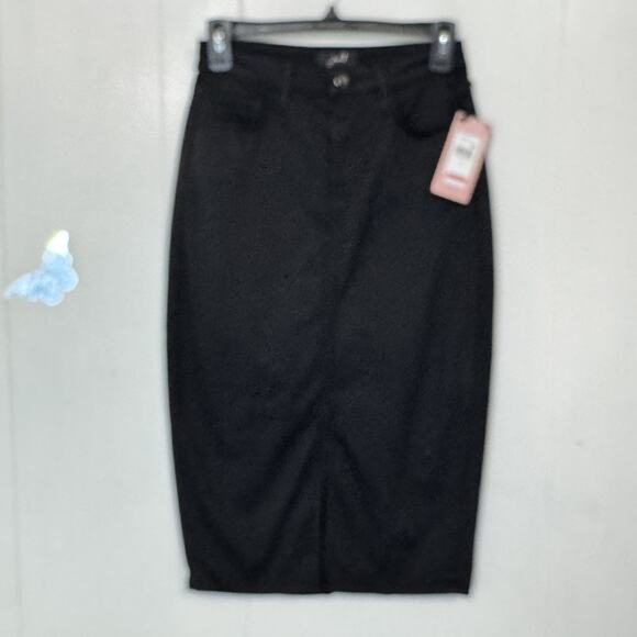 Jen 7 Skirt Womens 0 Black High Rise Pencil Stretch Denim Midi Length Slit NWT - Picture 1 of 14